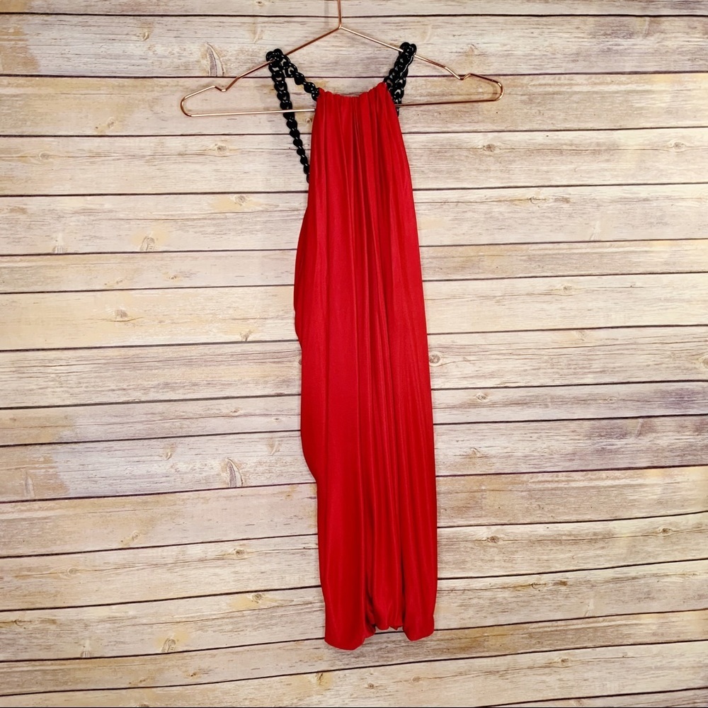 Yigal Azrouel Red Draped Sleevelesss Top Chunky Chain Detail Holiday - Picture 5 of 11